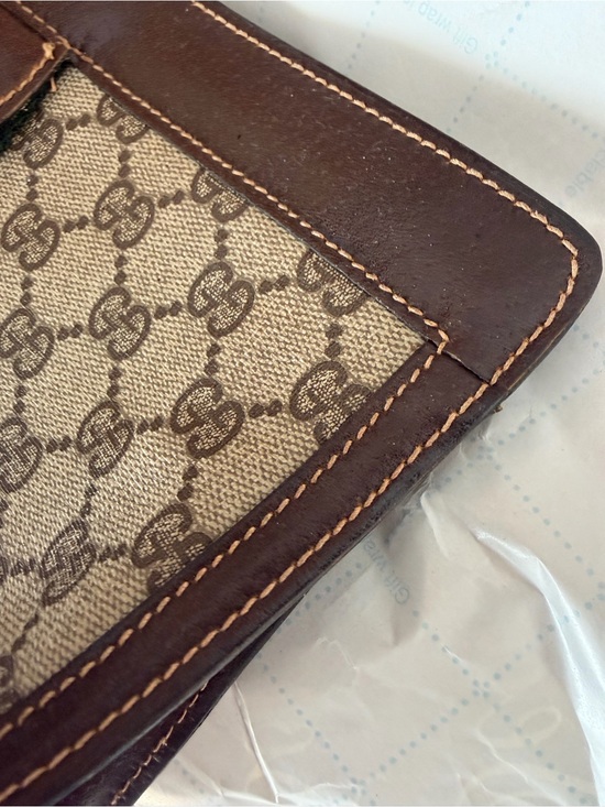Gucci Handbags - Gucci Brown & Tan GG Canvas Card Holder with Leather Trim
